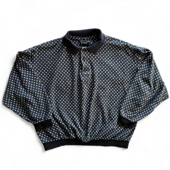 Vintage Engbers Casualwear Blue Diamond Polo Sweater Pattern AOP Fall Unisex L - Picture 4 of 14